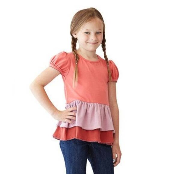 Matilda Jane Hide And Seek Coral And Purple Ruffle Top Size 4 - Picture 1 of 12